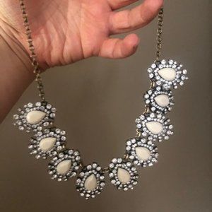 Anthropologie Vintage Style Statement Necklace White Teardrops and Rhinestones